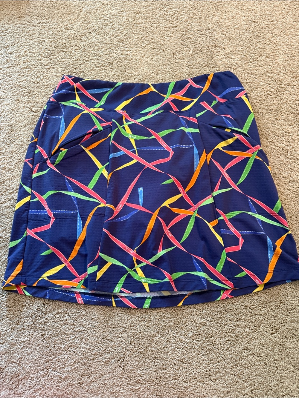 IBKUL Navy Skort with Multicolor Ribbon Print
